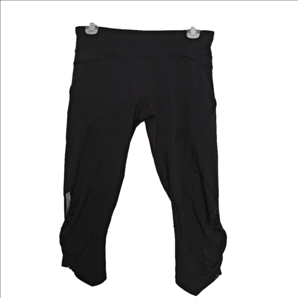 Lululemon Run For Your Life Women's Black Cropped Legging Ruched Detail Size 6